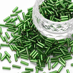 Baguettes di vetro placcato, colori metallici, verde, 6~7x2mm, Foro: 1 mm, circa 10000pcs/libbra