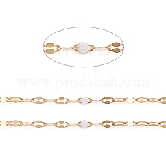 Catene fatte a mano in acciaio inossidabile 304, catene portacavi, con smalto e bobina, saldato, Oval Piatto, placcato di lunga durata, bianco, 3x1.5x0.1~1mm, circa 32.8 piedi (10 m)/rotolo