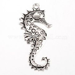Lega stile tibetano grandi ciondoli, cavallo di mare, cadmio & nichel &piombo libero, argento antico, 63x27.5x4mm, Foro: 3.5 mm, circa 100pcs/1000g