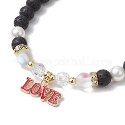 5 bracciale elastico con perline rotonde in pietra lavica naturale e pietra di luna sintetica a tema San Valentino&nbsp;BJEW-JB11648