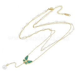 Colliers avec pendentif papillon double couche en acier inoxydable 304 doré plaqué ionique (IP) pour femmes&nbsp;NJEW-K276-08G-03