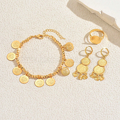 Vintage Messing Münzarmbänder & Ohrringe & Ringe Sets für Damen&nbsp;HY7265