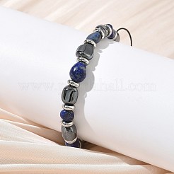 Armbänder aus natürlichem Lapislazuli und nicht magnetischen synthetischen Hämatitperlen&nbsp;BJEW-Z148-08P-05