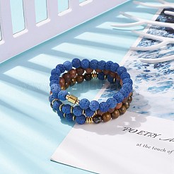 3 pièces 3 bracelets extensibles en pierre mélangée naturelle et synthétique de style sertis de perles de bois pour les femmes&nbsp;BJEW-JB08356