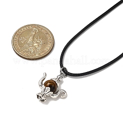 Collier avec pendentif en alliage et œil de tigre naturel et cordon ciré&nbsp;NJEW-JN05440-03