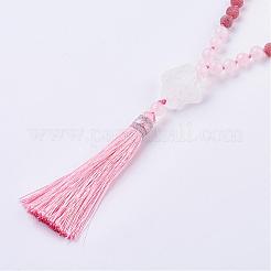 Collier en agate patinée naturelle et quartz rose&nbsp;NJEW-F159-A01