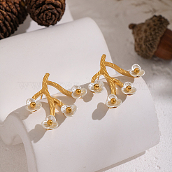 Pendientes de botón con forma de flor de concha de acero inoxidable 304&nbsp;BV7719