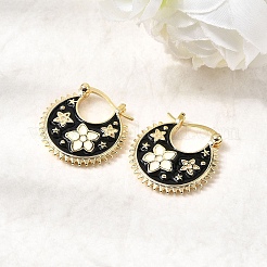 Pendientes de aro de latón esmaltado con flores&nbsp;EJEW-Z157-02G