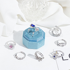 8 Stück 8 Stil Blume & Schmetterling & Diamant Strass rotierende offene Manschette Ringe Set mit Glas&nbsp;RJEW-AN0001-12