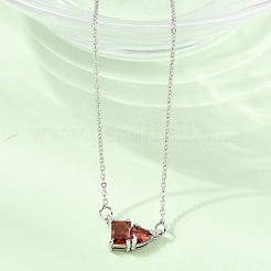 Collane con catena a maglie e ciondolo rettangolare e a cuore in ottone con pavé di zirconi cubici&nbsp;KK-CBAB173-04P-06