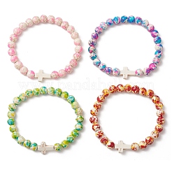 Bracelets extensibles en perles de turquoise synthétiques teintées pour femmes et hommes&nbsp;BJEW-JB13575