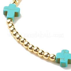 Rundes Stretch-Armband aus synthetischen Hämatitperlen mit synthetischem türkisfarbenem (gefärbtem) Kreuz&nbsp;BJEW-JB07974-01