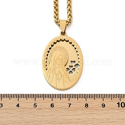 Collane con catena a grano con ciondolo a forma di vergine Maria in acciaio inossidabile 201 per uomo&nbsp;NJEW-S387-09G-04