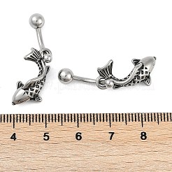 Bauchnabelringe aus chirurgischem Edelstahl mit Fischmotiv&nbsp;EJEW-G416-15AS