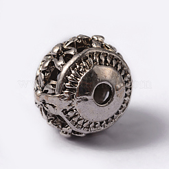 Runde mit tibetischem Stil Legierung Hohlkugeln Blume&nbsp;X-TIBEB-AD-45909-AS