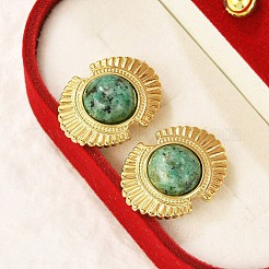 Pendientes de acero inoxidable 304 con turquesa africana natural (jaspe)&nbsp;EJEW-G421-02G-01