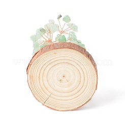 Trucioli di avventurina verde naturale con albero dei soldi in filo avvolto in ottone su decorazioni di visualizzazione base in legno&nbsp;DJEW-B007-05D