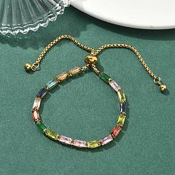 Rechteckige Armbänder mit Glasschieber aus Edelstahl 304&nbsp;BJEW-D456-07G-01