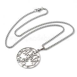 Collares colgantes de sigilo redondos y planos de acero inoxidable 201&nbsp;LS-NJEW-H065-19P