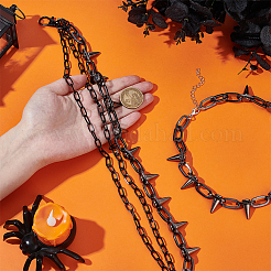 Punk übertrieben Legierung Kabel Halsketten & Aluminium & Eisen Spike Nieten Quaste Ketten Gürtel Schmuck-Sets&nbsp;SJEW-AR0001-02