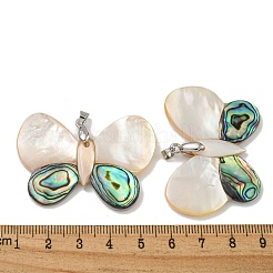 Gestell aus Messing mit Pflastersteinen aus natürlicher Paua-Muschel und weißen Muschelanhängern&nbsp;KK-U025-12P-02