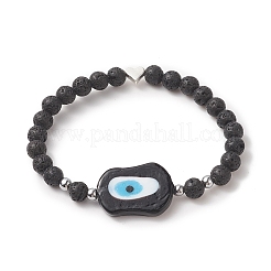 Braccialetto elasticizzato con perline malocchio in pietra lavica naturale e lavorazione a lume per donna&nbsp;BJEW-JB09258