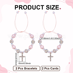 Bracelets à breloques en alliage avec strass et croix&nbsp;BJEW-WH0016-100