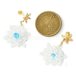 Pendientes colgantes trenzados con semillas de vidrio y copos de nieve navideños&nbsp;EJEW-MZ00233-05