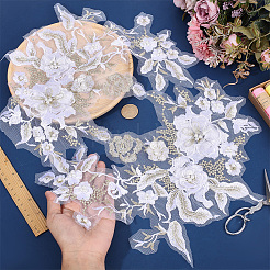 2 Stück Blumen-Polyester mit Plastikperlen-Stickerei zum Aufnähen auf Stoffflicken&nbsp;PATC-HY0002-03B