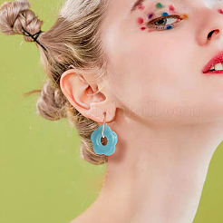 6 par de pendientes de aro colgantes con flores acrílicas de 6 colores&nbsp;EJEW-AN0003-47