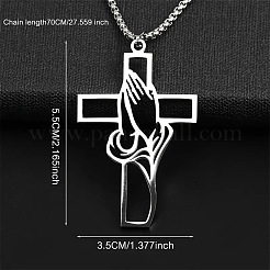 Halsketten mit Anhänger aus Edelstahl mit hohlem Kreuz und betender Hand für Männer&nbsp;FS-WG70CE0-01