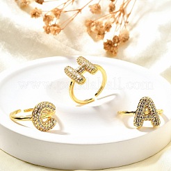 26 bague de manchette ouverte en laiton micro pavée avec zircone cubique transparente&nbsp;RJEW-R218-01G