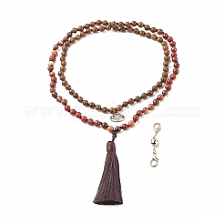 Collier double couche de perles de bois rondes avec fermoir magnétique en laiton&nbsp;NJEW-JN03858
