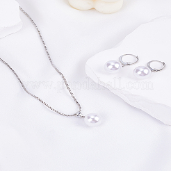 Sets aus Halsketten und Creolen mit runden Anhängern aus Kunstperlen aus Kunststoff&nbsp;SJEW-LP0001-22P