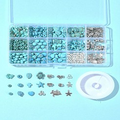 DIY-Kits zur Herstellung von Armbändern aus synthetischen türkisfarbenen Perlen mit gemischten Formen&nbsp;DIY-FS0007-53
