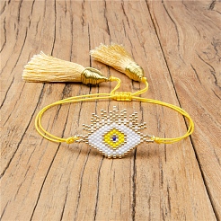 Geflochtenes Perlenarmband aus Glassamen mit doppelter Quaste&nbsp;BJEW-A121-18D