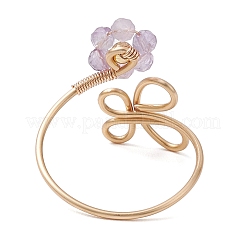 Blume natürlicher Peridot & Regenbogen Mondstein & Amethyst & blauer Aventurin & Sonnenstein Fingerringe&nbsp;RJEW-JR00778