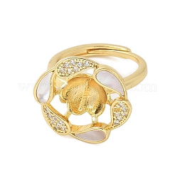 Impostazioni anello regolabile con conchiglia in ottone e zirconi cubici&nbsp;KK-K297-07G