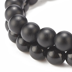 2 pz 2 bracciali elastici in ematite sintetica e pietra nera e ossidiana naturale con teschio in zirconia cubica&nbsp;BJEW-JB08120-03
