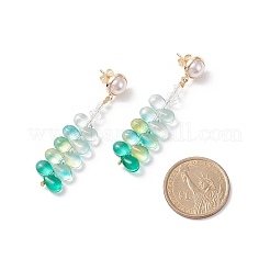 Orecchini pendenti lunghi a forma di foglia di perline di vetro con perle finte&nbsp;EJEW-TA00140