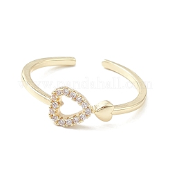 Anello a polsino aperto con zirconi cubici trasparenti a cuore cavo&nbsp;RJEW-C056-07G