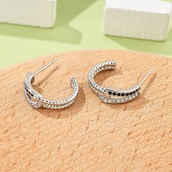 Orecchini a bottone in ottone micro pavé di zirconi cubici a forma di C per donna&nbsp;EJEW-G428-21P-01