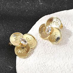 Orecchini a bottone da donna in ottone con zirconi trasparenti&nbsp;EJEW-A162-03G