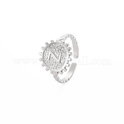 Anello polsino aperto piatto rotondo in acciaio inossidabile 304 anti-ossidazione con lettera iniziale per uomo e donna&nbsp;RJEW-S405-246P-Z
