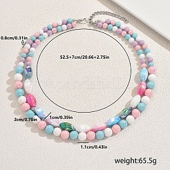 Collane di perline a doppio strato in acrilico con occhio di cavallo rotondo per donna&nbsp;HK8812-1