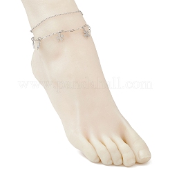 2 pièce 2 styles 304 chaîne de câble en acier inoxydable chaîne trombone breloque double couche bracelets de cheville pour femmes&nbsp;AJEW-AN00740-02