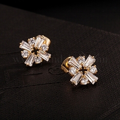 Echte 18 Karat vergoldete Blume Messing Zirkonia Ohrstecker&nbsp;EJEW-EE0001-220