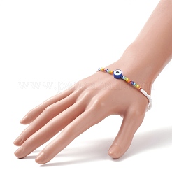 Elastisches Armband aus Fimo mit bösem Blick und Glassamenperlen für Frauen&nbsp;BJEW-JB08617