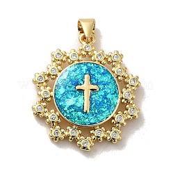 Gestell aus vergoldetem Messing mit Mikropavé-Kubikzirkonia und Anhängern aus synthetischem Opal&nbsp;KK-D088-05G