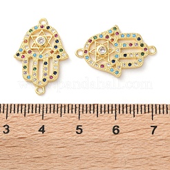 Connecteur de main de Hamsa en laiton plaqué or coloré avec zircone cubique&nbsp;KK-C084-19G
